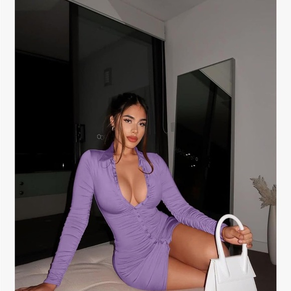 Elegant Purple Ruched Dress - Picture 2 of 7